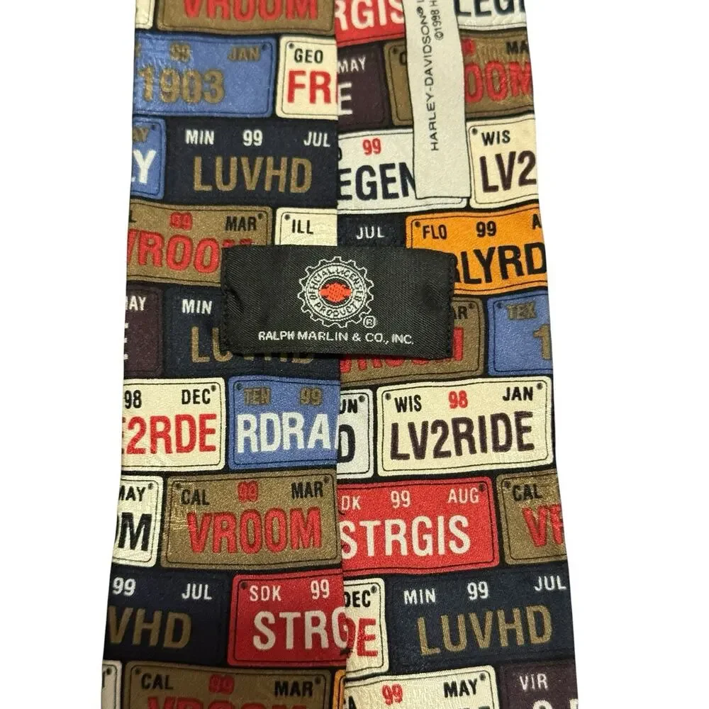 Ralph Marlin Harley Davidson License Plates Vintage Novelty Necktie Sturgis